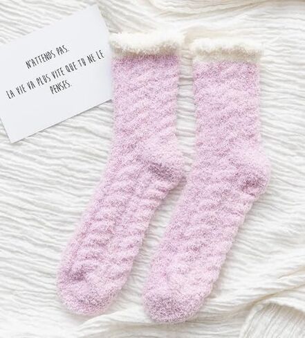 5 Pairs Women Warm Fuzzy Soft Fluffy Fleece Plush Solid Color Crew Socks in Saudi Arabia