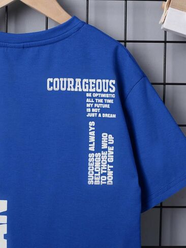 COZYEASE Boy's Drop Shoulder Loose Fit T Shirt Letter Graphic Tees Short Sleeve Crewneck Summer Tops in Saudi Arabia