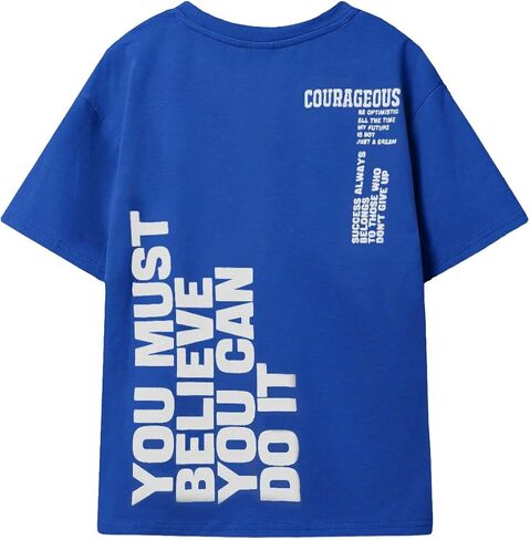 COZYEASE Boy's Drop Shoulder Loose Fit T Shirt Letter Graphic Tees Short Sleeve Crewneck Summer Tops in Saudi Arabia