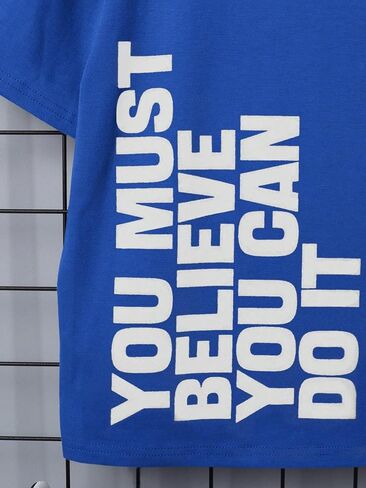 COZYEASE Boy's Drop Shoulder Loose Fit T Shirt Letter Graphic Tees Short Sleeve Crewneck Summer Tops in Saudi Arabia
