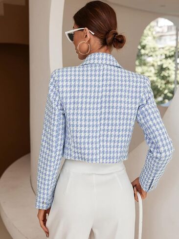 Floerns Women's Houndstooth Print Long Sleeve Double Breasted Crop Blazer Jacket in Saudi Arabia