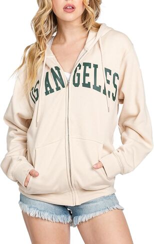 Urban Look Womens California and Los Angeles Drawstring Fleece Zip Up Hoodies in Saudi Arabia