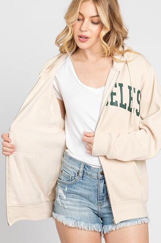 Urban Look Womens California and Los Angeles Drawstring Fleece Zip Up Hoodies in Saudi Arabia