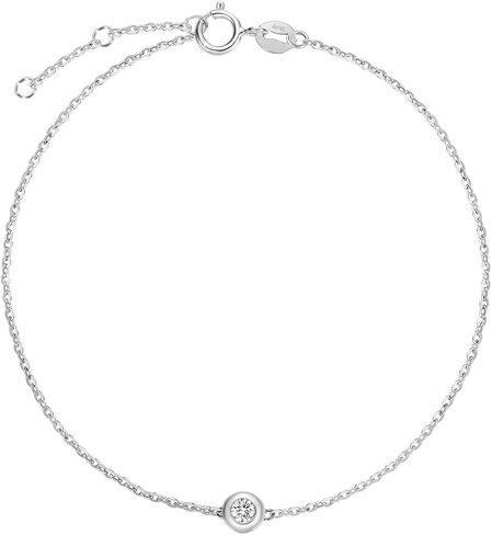 Carleen 18K Solid Gold Solitaire One Genuine Bezel Set Small Tiny Round 0.10ct Diamond Layered Mixed Dainty Bracelet Minimalist Delicate Fine Jewelry for Women Girls, 6.7"+1.2" in Saudi Arabia