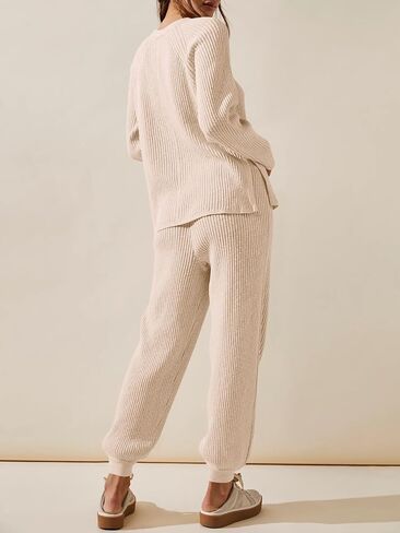 Tankaneo Womens Knit Sets Oversized V Neck Sweaters and Wide Leg Pants Fall Loungewear Trendy 2 Piece Outfits in Saudi Arabia