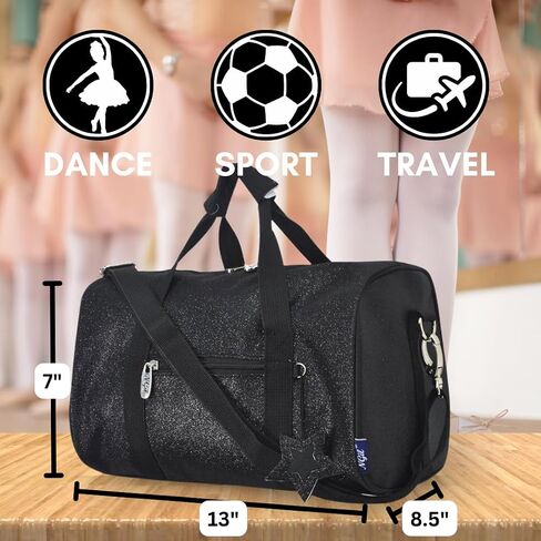 NGIL Super Star Duffle Bag, Dance Bag & Travel Bag for Sports, Gymnastics and Ballet with Adjustable Strap, Zippers, Pockets, Dance Bag (Glitter-Black) in Kuwait