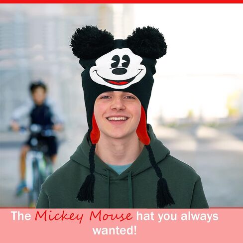 قبعة شتوية للبالغين من الجنسين من Disney مطبوع عليها شخصية ميكي ماوس مصنوعة من الأكريليك مع أذنين بوم وشرابات محاكة in Saudi Arabia