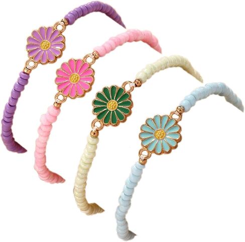 Fuqimanman2020 Handmade Colorful Sunflower Bracelets Set Bohemian Cute Daisy Flower Bracelet for Women Girls Jewelry in Saudi Arabia
