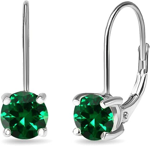 Earrings for Women, Birthstone Earrings, Genuine or Synthetic Gemstone, 6mm Round Leverback Earrings, Drop Earrings, Dangle Earrings for Women, Earrings for Girls, Sterling Silver Earrings Gold Flash in Saudi Arabia