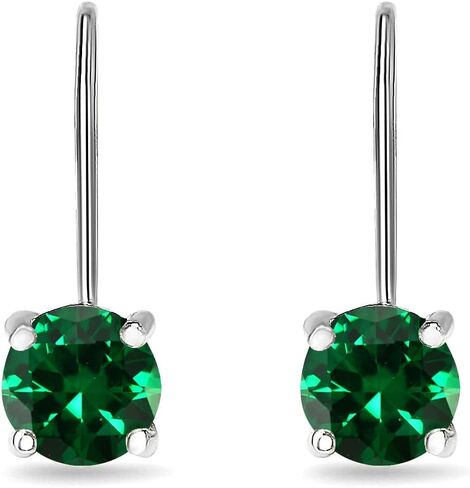 Earrings for Women, Birthstone Earrings, Genuine or Synthetic Gemstone, 6mm Round Leverback Earrings, Drop Earrings, Dangle Earrings for Women, Earrings for Girls, Sterling Silver Earrings Gold Flash in Saudi Arabia