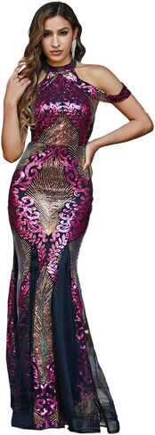 فستان Lin Lin Q نسائي رسمي طويل مزين بالترتر لحفلات حورية البحر، بدون ظهر بدون أكمام بطول الأرض للحفلات المسائية in Kuwait