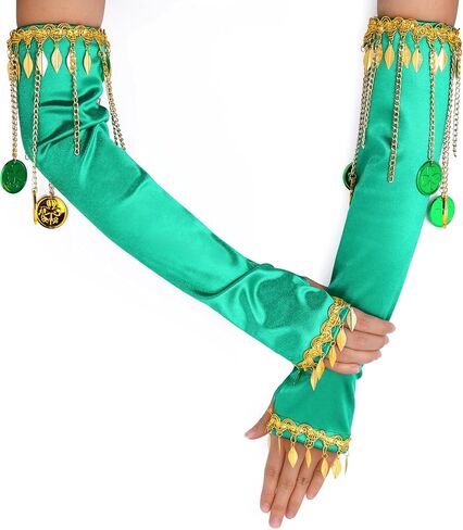 St. Patrick's Day Gloves Green Tassel Sequin Gloves Long Fingerless Gloves Sparkly Costumes Gloves for Women and Girls in Saudi Arabia
