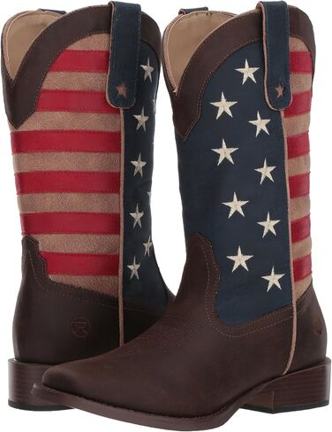 ROPER Womens American Patriotic Square Toe Casual Boots Mid Calf Low Heel 1-2" - Beige, Blue, Brown, Red in Saudi Arabia