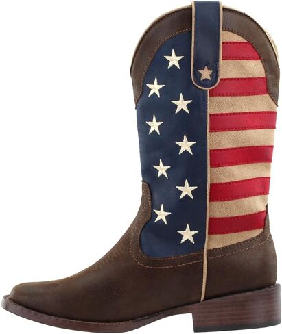 ROPER Womens American Patriotic Square Toe Casual Boots Mid Calf Low Heel 1-2" - Beige, Blue, Brown, Red in Saudi Arabia