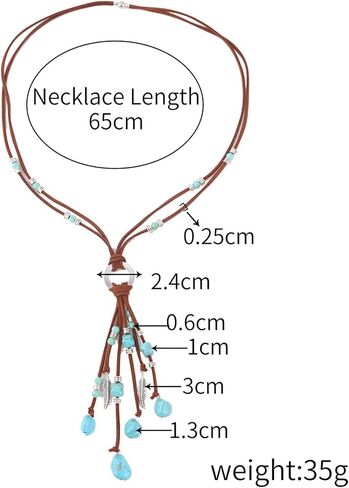 Harry and Henry Turquoise Necklace for Women Boho Suede long Necklace with Turquoise Pendant Vintage Y-Shape Jewelry Gifts for Girl in Saudi Arabia