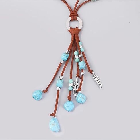 Harry and Henry Turquoise Necklace for Women Boho Suede long Necklace with Turquoise Pendant Vintage Y-Shape Jewelry Gifts for Girl in Saudi Arabia