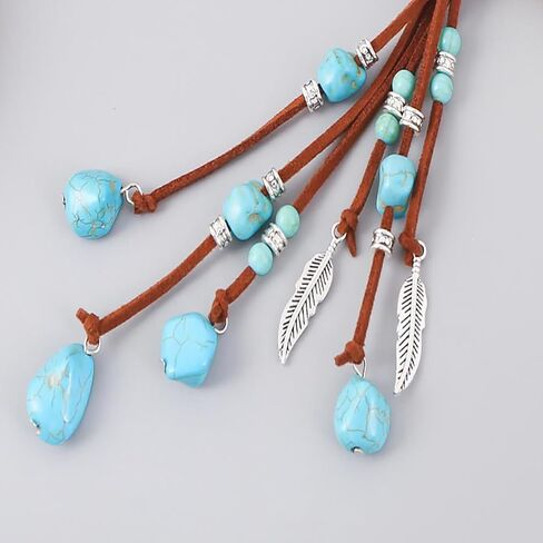 Harry and Henry Turquoise Necklace for Women Boho Suede long Necklace with Turquoise Pendant Vintage Y-Shape Jewelry Gifts for Girl in Saudi Arabia