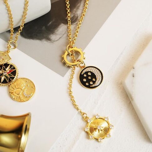 ANIZOXY الدفة الشمس القمر ستار المشتركة الفاخرة سترة سلسلة المختنق سلسلة 18 K مطلية بالذهب النحاس عقد من حجر الزركون Y على شكل سلسلة in Kuwait