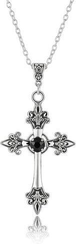 HEXALOVA Gothic Cross Necklace for Women, Silver Cross Pendant, Y2k Goth Cross Necklace, Grunge Cross Necklace for Girls, Gothic Jewelry (7) in Saudi Arabia