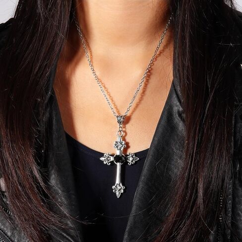 HEXALOVA Gothic Cross Necklace for Women, Silver Cross Pendant, Y2k Goth Cross Necklace, Grunge Cross Necklace for Girls, Gothic Jewelry (7) in Saudi Arabia