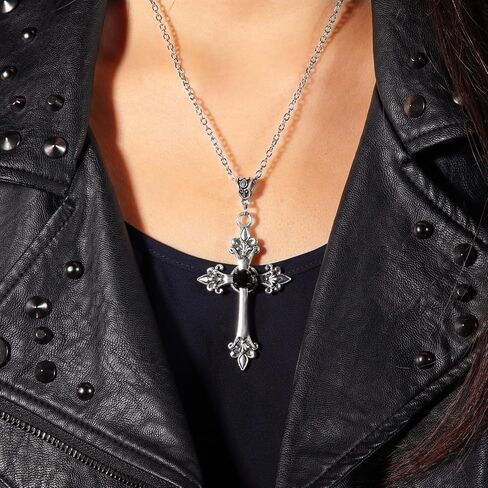 HEXALOVA Gothic Cross Necklace for Women, Silver Cross Pendant, Y2k Goth Cross Necklace, Grunge Cross Necklace for Girls, Gothic Jewelry (7) in Saudi Arabia