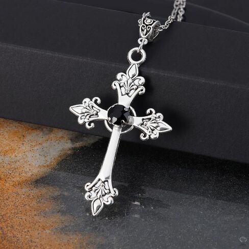 HEXALOVA Gothic Cross Necklace for Women, Silver Cross Pendant, Y2k Goth Cross Necklace, Grunge Cross Necklace for Girls, Gothic Jewelry (7) in Saudi Arabia