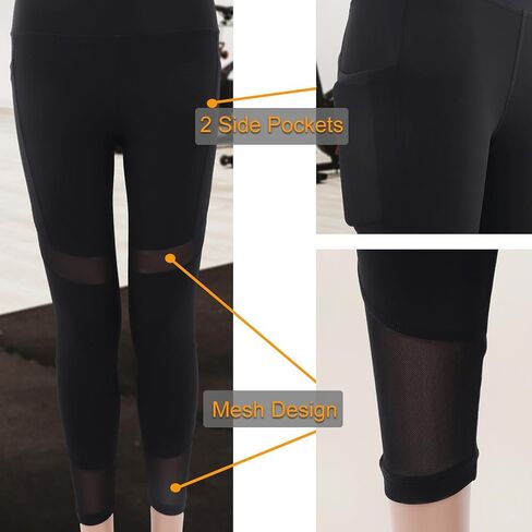 Women High-Waisted Yoga Pants Gym Sports Fitness Running Tummy Control Workout High Waist Yoga Leggings Pants with Pockets for Women's Black L in Kuwait