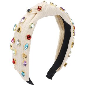 WantGor Pearl Knotted Headband, Women Rhinestone Embellished Hairband Elegant Wide Top Knot Bride Headbands Headpieces Party Fashion Elegant Ladies Hair Band Hair Hoop Accessories (Beige)