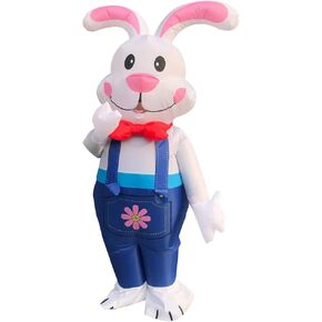 Easter Inflatable Costume Bunny Costume Suspenders Rabbit Blow Up Suit for Adults