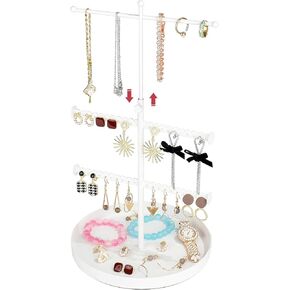 Rotating Jewelry Organizer Stand, 3 in1 Jewelry Holder Organizer, Jewelry Tree Storage Display for Necklaces Earrings Bracelets Watches Rings -14.56 Inch High (Blue