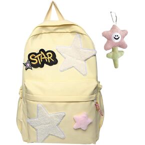 Hiking Travel Backpack Trendy Y2K Stars Backpack Cute Aesthetic College Laptop Backpack Casual Daypack With pendant (yellow)