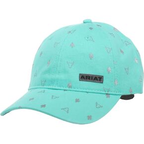 ARIAT Ladies' Turquoise Cap with Silver Cacti and Bull Head Pattern