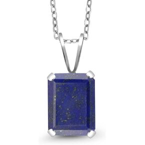 Gem Stone King 925 Sterling Silver Gemstone Birthstone Necklace | Emerald Cut 9X7MM Pendant Necklace for Women | With 18 Inch Silver Chain