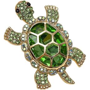 Cute Turtle Brooch Pin Crystal Rhinestones Green Marine Animals Lovely Lapel Pin Dress Accessories Boutonniere Corsage for Hat Bag Gold Tone Great Gift for Wife Sisters Friends Daily Wear Dating