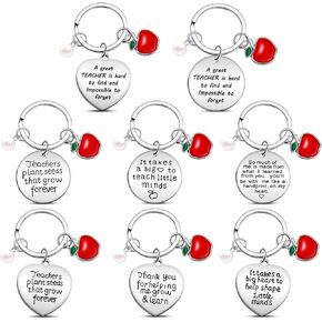 Hicarer 8 Pcs Teacher Appreciation Heart Teacher Keychain Set Christmas Teacher Gifts for Women