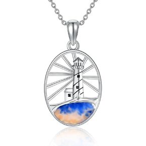 ONEFINITY Lighthouse Wave Necklace Sterling Silver Lighthouse Wave Pendant Necklace Lighthouse Jewelry Gifts For Women Girls