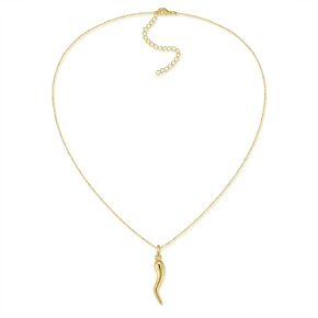 14K Gold Plated Medium Cornicello Italian Horn Pepper Necklace Charm Pendant 18''+2''