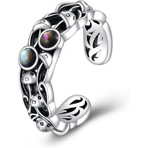 CRMAD Sunflower/Mushroom Spoon Ring Sterling Silver Turquoise/Larimar/Moonstone Thumb Open Ring Victorian Oxidized Jewelry Gifts for Women