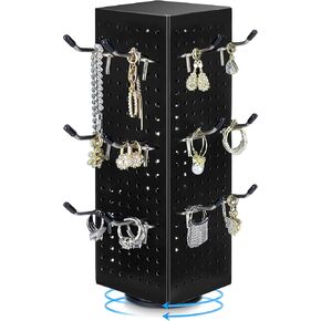 Pegboard Display Stand with 24 Hooks 4 Sided Rotating Earring Jewelry Display Stand Racks for Keychain Craft Shows Vendors Retail Selling (White, 4"x4"x12")