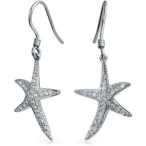 Vacation Beach CZ Nautical Charm Starfish Huggie Hoop Drop Dangle Stud Earrings Pendant For Women Teen Rose Gold Plated .925 Sterling Silver