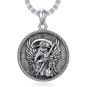 SIMONLY Memento Mori Necklace for Men 925 Sterling Silver Plague Doctor Pendant Necklace Gothic Skull Pendant Amulet Protection Jewelry