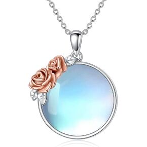 Turquoise Rose Necklace 925 Sterling Silver Genuine Blue Green Turquoise Flower Pendant Jewelry Birthday Gift for Women Wife Mom Her