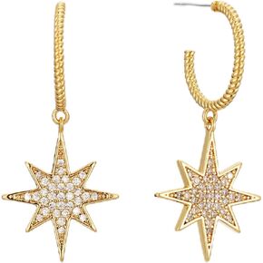 Sylph Star Earrings - Chic Dangly Earrings for Women, Moon Earrings, Star Jewelry, Celestial Earrings, Stylish Drop & Dangle Earrings, Gold Plated, Zircon