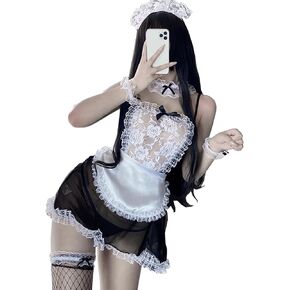 SNOMYRS Maid Outfit 8pcs Lace Lawaii Lolita French Maid Apron Cosplay Lingerie Sexy Costumes For Women Halloween Lingerie