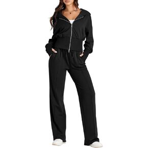 Herseas Womens 2 Piece Casual Outfit Workout Hoodie Sweatsuits with Sweatpant Travel Airport Track Suits Lounge Sets