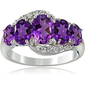 B. BRILLIANT Sterling Silver African Amethyst & White Topaz 5-Stone Ring for Women