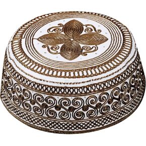 GREUS Muslim Prayer Hat Embroidered Kufi Hat Islamic Arab Turkish Prayer Headwear Round Topi Hat Skull Cap