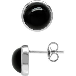 Silvershake 7MM Round Shape Cabochon Gemstone White Gold Plated or Yellow Gold Plated 925 Sterling Silver Business Attire Stud Post Earrings Jewelry for Women