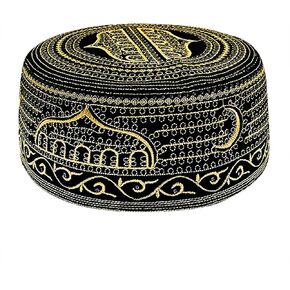 GREUS Muslim Prayer Hat Embroidered Kufi Hat Islamic Arab Turkish Prayer Headwear Round Topi Hat Skull Cap