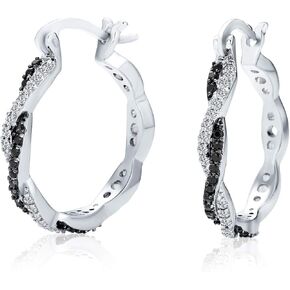 Black White Cubic Zirconia Pave Long Romantic Infinity Twist Drop Earrings For Women Prom Cocktail Party CZ Silver Plated Brass